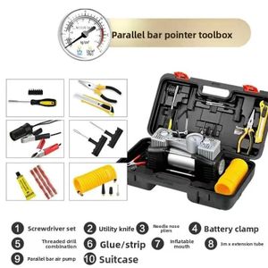 Compresseur d’air à double cylindre avec boite outillage complet - Compresseur d'air portable à 2 cylindres, 12 V, 200 PSI, construction métallique robuste - Compresseur d’air à double cylindre avec boite et outillage complet 