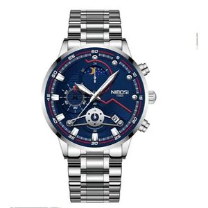 Nibosi Montre Chronographe pour Homme – Cadran Bleu Luxe, Bracelet en Acier Inoxydable & Étanche