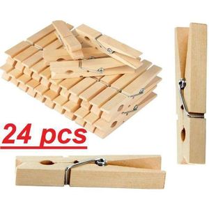 Lot de 24 Pinces à Linge en Bois Naturel – Solides, Durables et Écologiques – Accessoire Pratique pour Séchage et Décoration
