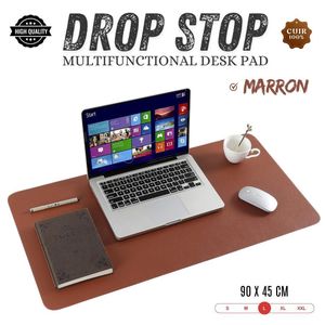 Drop Stop Tapis de Bureau, Sous Main Bureau en Cuir PU, Grand Tapis de Souris Bureau, Sous Main Bureau Cuir Étanche pour Bureau et Maison (Marron 90 * 45cm)