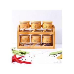 Ensemble de bocaux à épices en verre avec couvercles et cuillères en bambou – Élégance et organisation pour votre cuisine