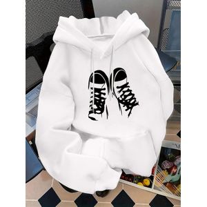 Sweat à capuche à manches longues pour femme, T-shirt à la mode, chaussures décontractées, poche kangourou à pochette, imprimé à motifs, pour taille S, automne et hiver. Convient pour les sorties décontractées quotidiennes et les tenues de soirée.