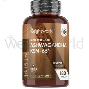 WeightWorld Ashwagandha KSM-66 Tablets, 1500mg, For Mood, Energy and Inner Defences, 180 Tablets 