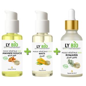 LY BIO PACK HUILE AMANDE DOUCE 50ml - POMPE + HUILE MAIS 50ML - POMPE + HUILE ROMARIN 50ml - PIPETTE