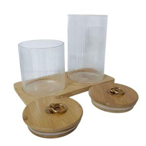 Ensemble de 3 Contenants en Verre avec Couvercles en Bambou