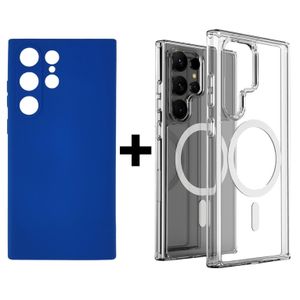 Pack 2 Pochettes silicone pour Samsung S23 Ultra Bleu - Transparent avec Magsafe