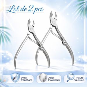 Pince Coupe Ongles Professionnelle Inox – Lot de 2 Pinces Manucure Pédicure