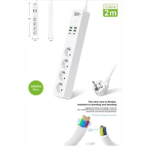 Bloc multiprises 3 Prises 2P+T et 2 USB (câble 1,5m) Blanc - Schneider