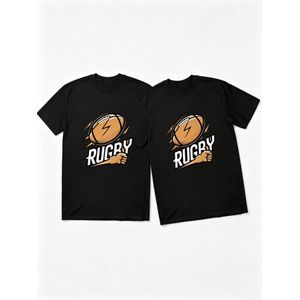 Ensemble de 2 T-shirts pour hommes - Imprimé Rugby - Vêtements de sport décontractés et tendance
