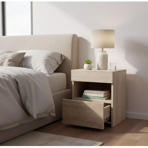 Table de chevet beige avec 2 tiroir