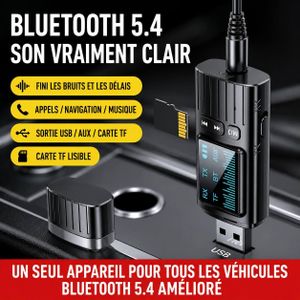 Adaptateur Audio Bluetooth 5.4 TX/RX Sans Fil, Émetteur et Récepteur Audio USB, Compatible TV, PC, Ordinateur Portable, Autoradio, Casques et Enceintes,Port Carte TF/Micro SD, Entrée/Sortie AUX Jack 3.5 mm Plug & Play