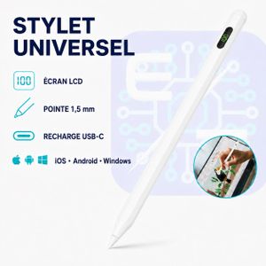 Stylet Universel Rechargeable avec Écran LCD et Pointe Fine 1,5 mm – Compatible iOS, Android et Windows