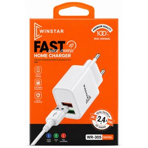 WINSTAR WR-305 Chargeur Secteur USB Type-C 2.4A avec Câble USB-C – Charge Rapide pour Smartphones et Tablettes