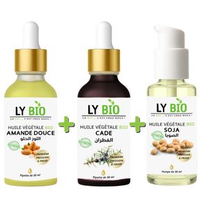 LY BIO PACK HUILE AMANDE DOUCE 50ML - PIPETTE + HUILE CADE 50ML - PIPETTE + HUILE SOJA 50ML - POMPE
