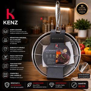 Kenz Poêle 26 cm en Acier Inoxydable 3 Couches Tous Feux dont Induction, STW54-26