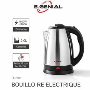 E.GENIAL Bouilloire électrique en acier inoxydable 2 L – Puissance 1500–1750 W – Chauffe rapide avec sécurité