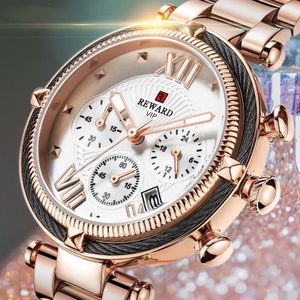 REWARD  Montre chronographe Quartz étanche femme avec Calendrier et Bracelet en Acier Inoxydable