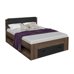 Kitea Lit Jawa 160X200Cm Sans Sommier + 1 Tiroir + 2 Niches Chêne / Marron Foncé