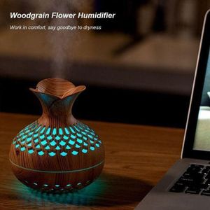 Diffuseur d’Huile Essentielle & Humidificateur Effet Bois – 7 Couleurs LED – Vase Design Aromathérapie pour Maison & Bureau
