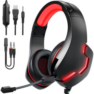 Casque Gamer J10 , Casque Gaming Pour PS5 PS4 Xbox One S PC - Microphone à isolation phonique - Rouge, Noir