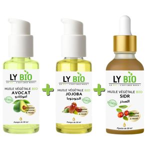 LY BIO PACK HUILE AVOCAT 50ml - POMPE + HUILE JOJOBA 50ML - POMPE + HUILE SIDR 50ML - PIPETTE