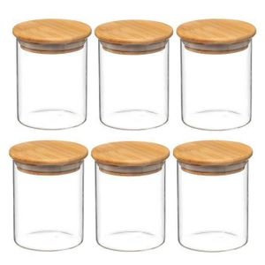 Lot de 6 bocaux en verre avec couvercles en bambou hermétiques pour épices