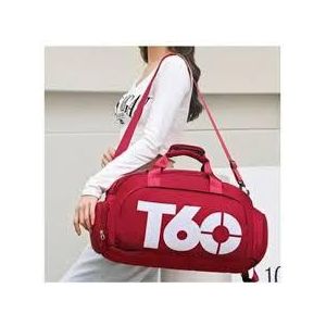 Sac de Sport et de Voyage T60 Multifonction avec Compartiment à Chaussures - Sac Polochon Imperméable Grand Volume pour Fitness, Gym et Week-End - Rouge