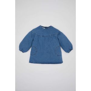 Defacto فستان جينز بناتي قصة عادية كم طويل برقبة كبيرة