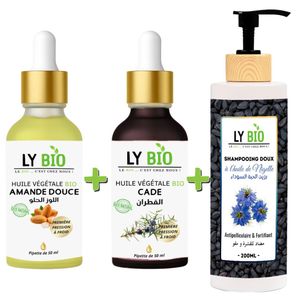 LY BIO PACK HUILE AMANDE DOUCE 50ML - PIPETTE + HUILE CADE 50ML - PIPETTE + SHAMPOOING A L'HUILE DE NIGELLE 200ML