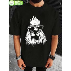 T-shirt décontracté pour homme avec un motif de coq et des lunettes élégantes - Fabriqué en tricot doux et respirant, t-shirt noir à manches courtes et col rond est parfait pour une tenue décontractée