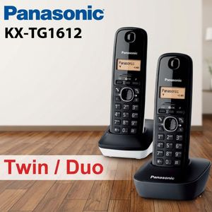 Panasonic KX-TG1612 Duo : Téléphone Fixe Sans Fil Design Noir – Écran Rétroéclairé, Répertoire 50 Noms, Autonomie 15h – Pack 2 Combinés
