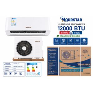 NOURSTAR Climatiseur Split Inverter 12000 BTU – Chaud & Froid – Économie d’énergie – WiFi – Gaz R32 – Unité Extérieure Incluse