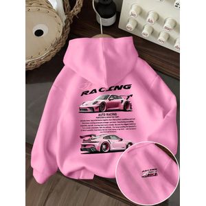 Sweat à capuche décontracté Y2K, Tendance Cool Individuel Rose Double Motif Voiture de Course Imprimé Ample Tendance, Haut à capuche Décontracté Mignon Cool Fille, Convient aux Adolescentes, Chaud et Confortable pour les Saisons Printemps Automne et Hiv