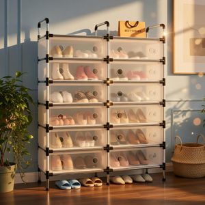 Meuble à Chaussures Double Colonne 12 Niveaux - Étagère de Rangement Modulable Anti-Poussière avec Portes Translucides & Grande Capacité pour Entrée & Dressing