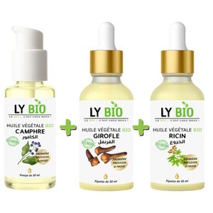 LY BIO PACK HUILE CAMPHREE 50ML - POMPE + HUILE GIROFLE 50ML - PIPETTE + HUILE RICIN 50ml - PIPETTE