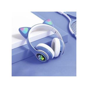 Casque Bluetooth5.0 Pour Chat Music Headset Cat Ear Headphones Wireless-Bleu