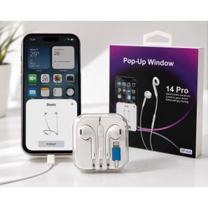 Écouteurs Filaire 14 Pro Lightning avec Microphone, Contrôle du Volume et Fonction Pop-Up Window