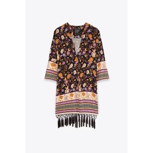Marwa Kimono Imprimé À Franges - Black Turk