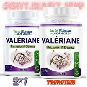 Herbo Ridouane Collection 2-Pièces Bouteille de Complément alimentaire à base d'acide valérénique 350 mg pour favoriser le sommeil, Gélules de racine de valériane, Pilules de valériane 120 Capsules de légumes.
