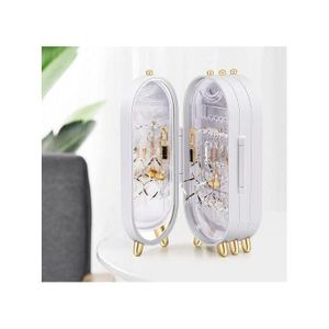 Boîte à bijoux avec miroir, pliable, élégante et résistante à la poussière, multifonctionnelle, pour boucles d'oreilles, colliers et bracelets