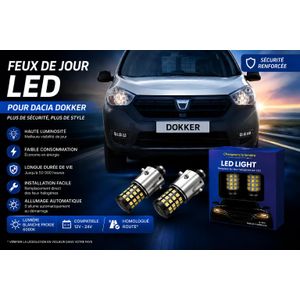 Ampoules LED Feux de Jour 6000K Blanc 12V-24V – Haute Luminosité pour Voiture, Lot de 2