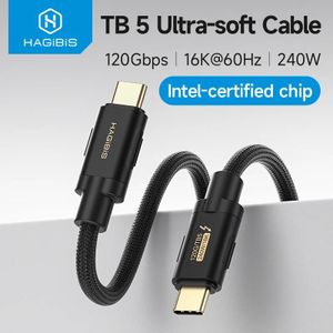 HAGiBiS Câble Thunderbolt 5 TBT5, débit jusqu'à 120 Gbps, charge 240 W, données 80 Gbps, compatible 16K/8K avec Thunderbolt 5 USB C.