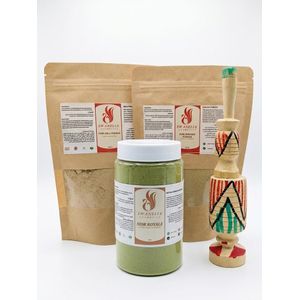 SWANELIA COSMETICS باك التكثيف والتغذية الشاملة Swanelia - أملا 250غ وشكاكاي 250غ وسدر معقم 500غ + مكحلة خشبية هدية