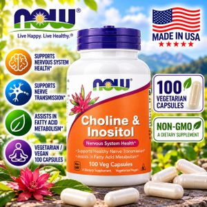 Now Foods Choline et Inositol – 100 Gélules Végétales – Complément Alimentaire pour le Foie, le Cerveau et le Métabolisme Lipidique