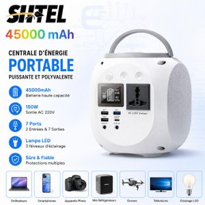 Shtel Power Bank Portable 45000mAh avec Sortie AC 220V, Charge Rapide PD 60W et Lampe LED
