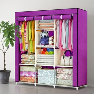 Armoire de rangement en tissu violet avec étagères et penderie – Solution pratique et modulable pour un intérieur organisé