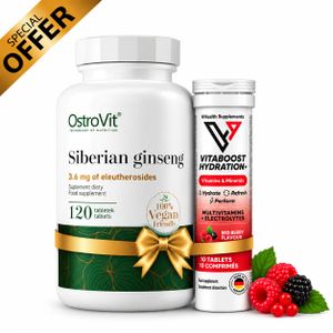 OstroVit Pack Siberian Gi-ns-eng 120 Tabs + Vitamins & Minerals - Redberry 10 Comprimés