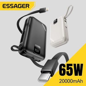 ESSAGER Power Bank 20000mAh 65W PD avec 2 Câbles Intégrés Charge Rapide