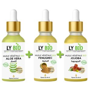 LY BIO PACK HUILE ALOE VERA 50ml - PIPETTE + HUILE FENUGREC 50ML - PIPETTE + HUILE JOJOBA 50ML - PIPETTE