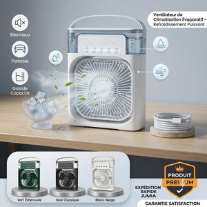 Mini Climatiseur Portable Humidificateur 3-en-1 – Ventilateur de Table Silencieux, Grande Capacité